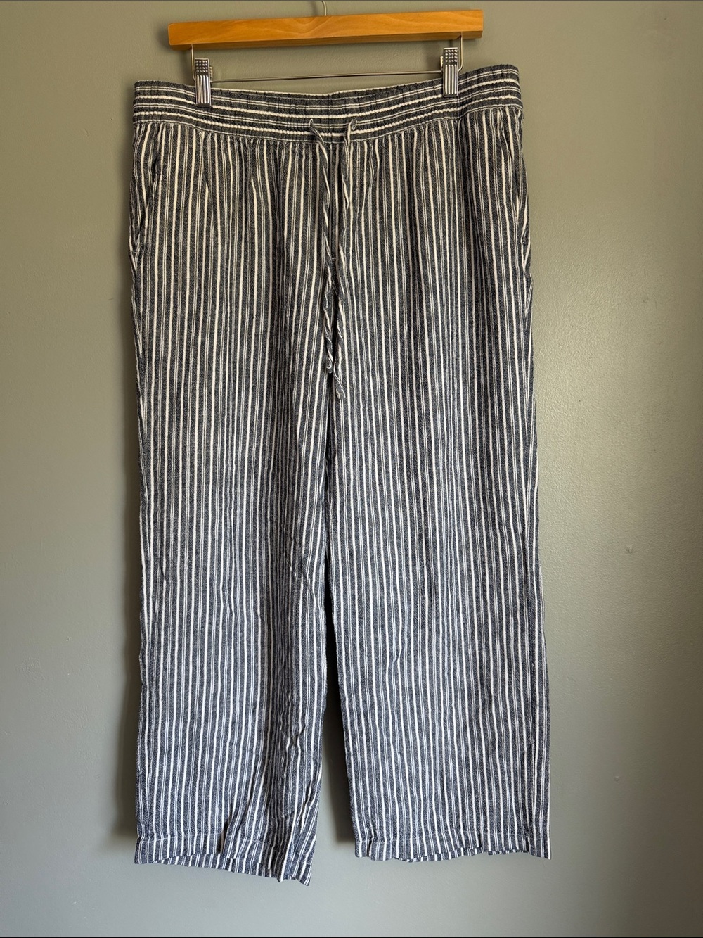 Old Navy Women’s Striped Wide Leg Linen Blend Pants Drawstring Beach Lounge